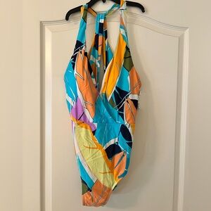 NWT Jantzen Multicolor Tropical Leaf Print One Piece Swimsuit. The cutest style!